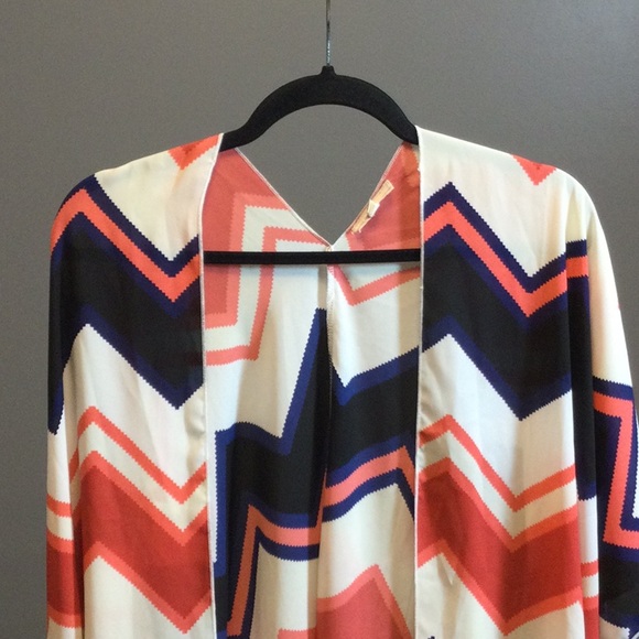 M/L Love Culture chevron blue peach boho kimono jacket - Picture 6 of 14